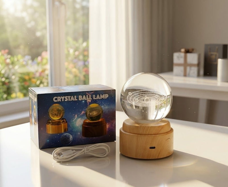 Crystal Ball Galaxy Night Light - lit in room