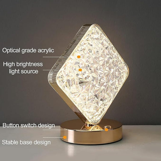Crystal Diamond LED Table Lamp glowing