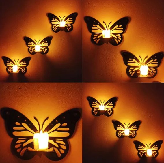 Decorative Butterfly Wall Shelf with Candlestick - main view