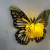 Decorative Butterfly Wall Shelf with Candlestick - lit candle view