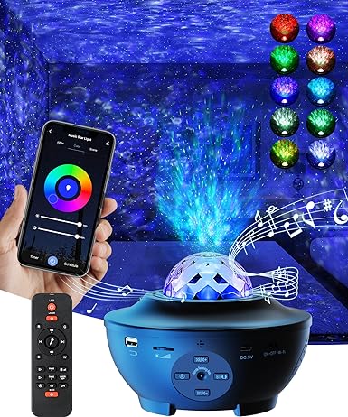 Galaxy Ocean Light Projector lighting a bedroom