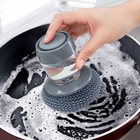 Liquid Adding Pot Washing Brush scrubbing a pot